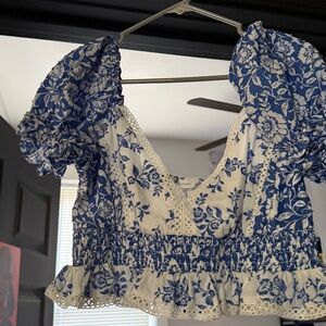 Altar'd State Blue and White Floral Crop Top